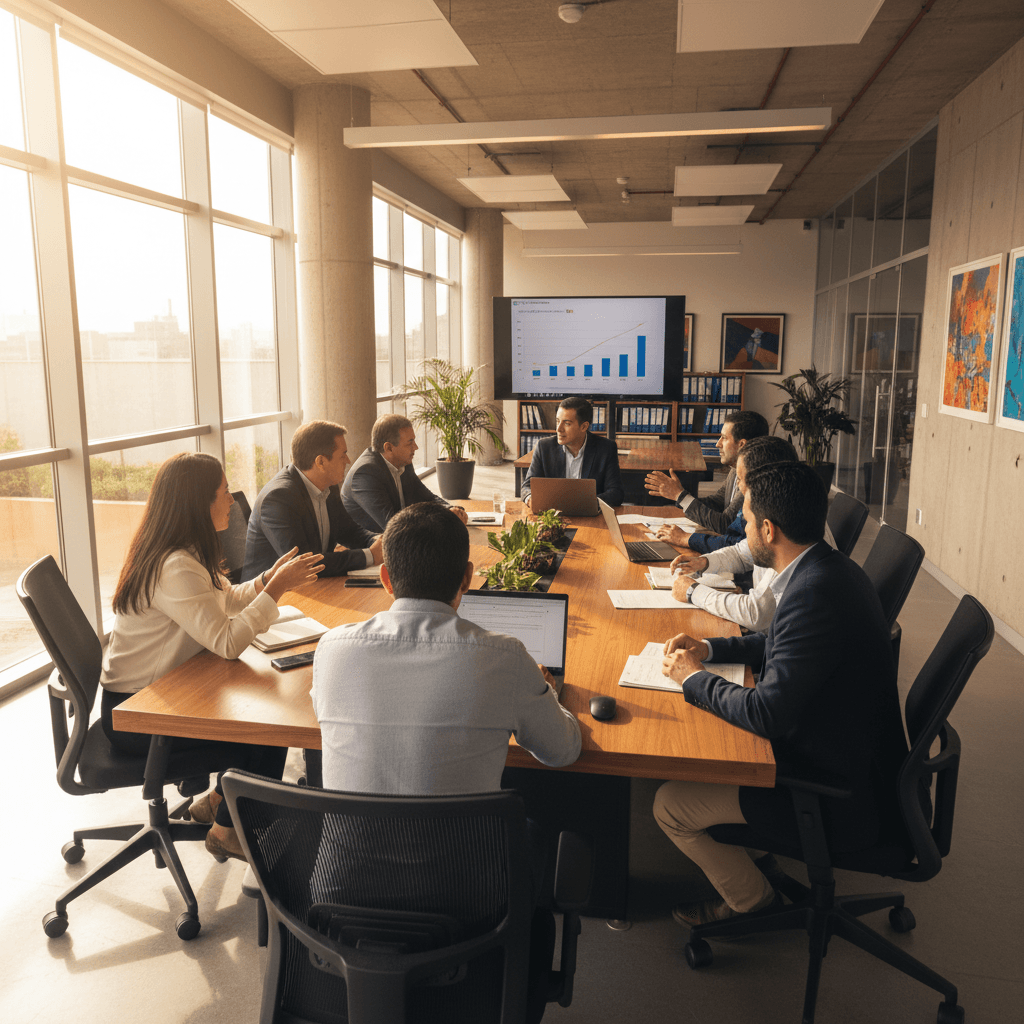 ViralBridge team members having a collaborative discussion around a table